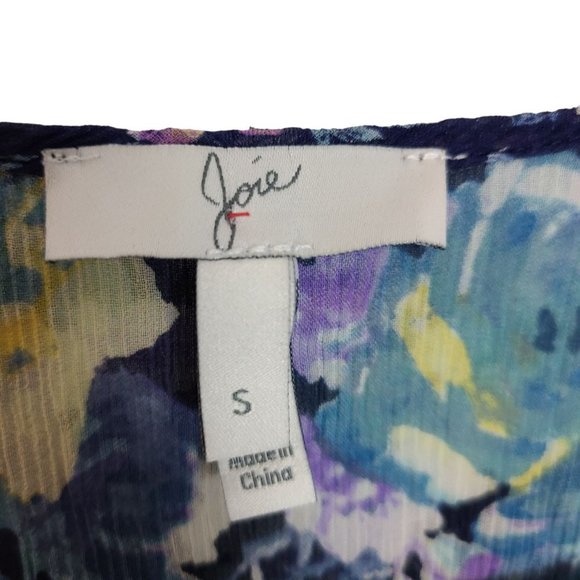Joie Womens S Blue Floral Tasseled Tie Neck Layered Tunic Silk Blouse Top - Picture 6 of 8
